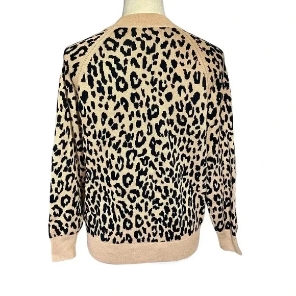J. Crew Animal Print Leopard Merino Wool Cotton Blend Tan Sweater Women XS NWT - Picture 3 of 8